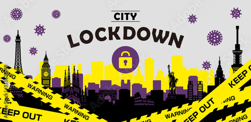 City lockdown banner illustration / pandemic, corona virus, COVID-19