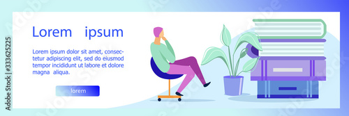 Flyer Optimization Financial Structure Company. Man Sits in an Office Chair and Ponders Books Cartoon. Strategy Improving Return on Equity in Book Flat. Vector Illustration Landing Page.
