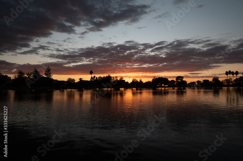 Sunset over lake in Phoenix, Arizona