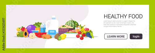 fresh fruits vegetables plant based milk raw organic products composition natural healthy food concept vegan protein horizontal copy space vector illustration