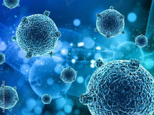 3D medical background with virus cells and floating particles photo