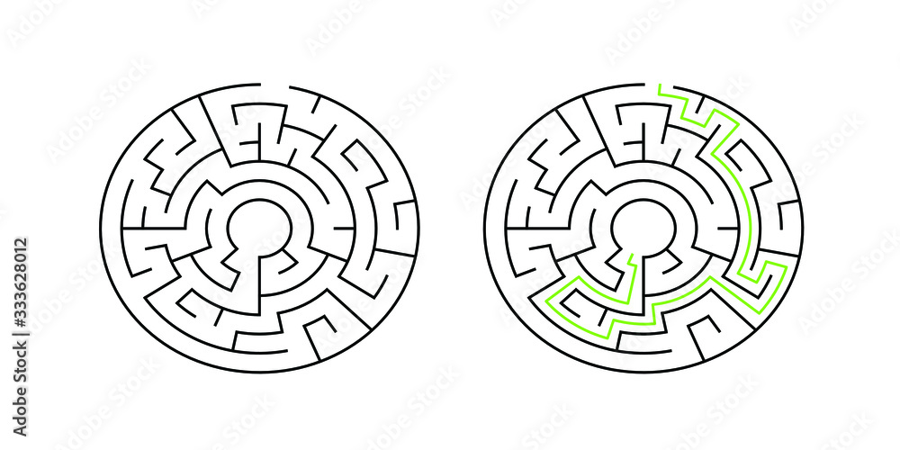 A circular 6-corridor-wide maze with solution A circular 6-corridor-wide maze with solution