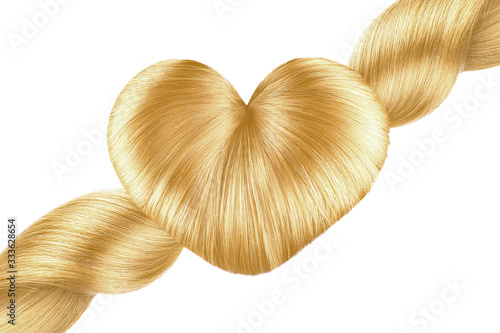 Hair heart on white  isolated. Blonde doughnut bun