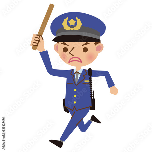 警棒を持って走る男性警察官