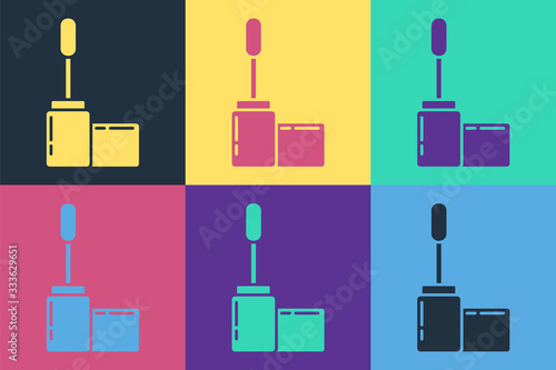 Pop art Mascara brush icon isolated on color background. Vector Illustration