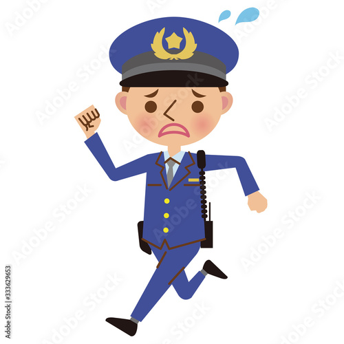 慌てた表情で走る男性警察官