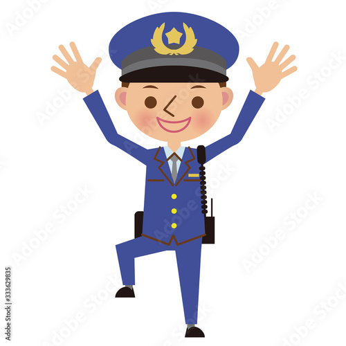 バンザイをする男性警察官