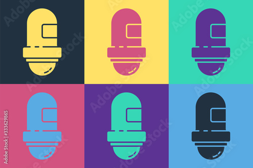 Pop art Antiperspirant deodorant roll icon isolated on color background. Cosmetic for body hygiene. Vector Illustration