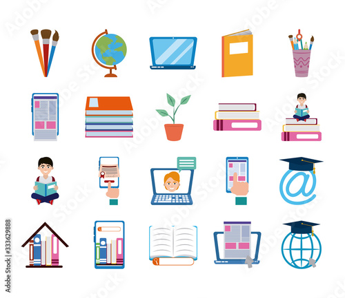 home education school learn supplies icons set flat style icon