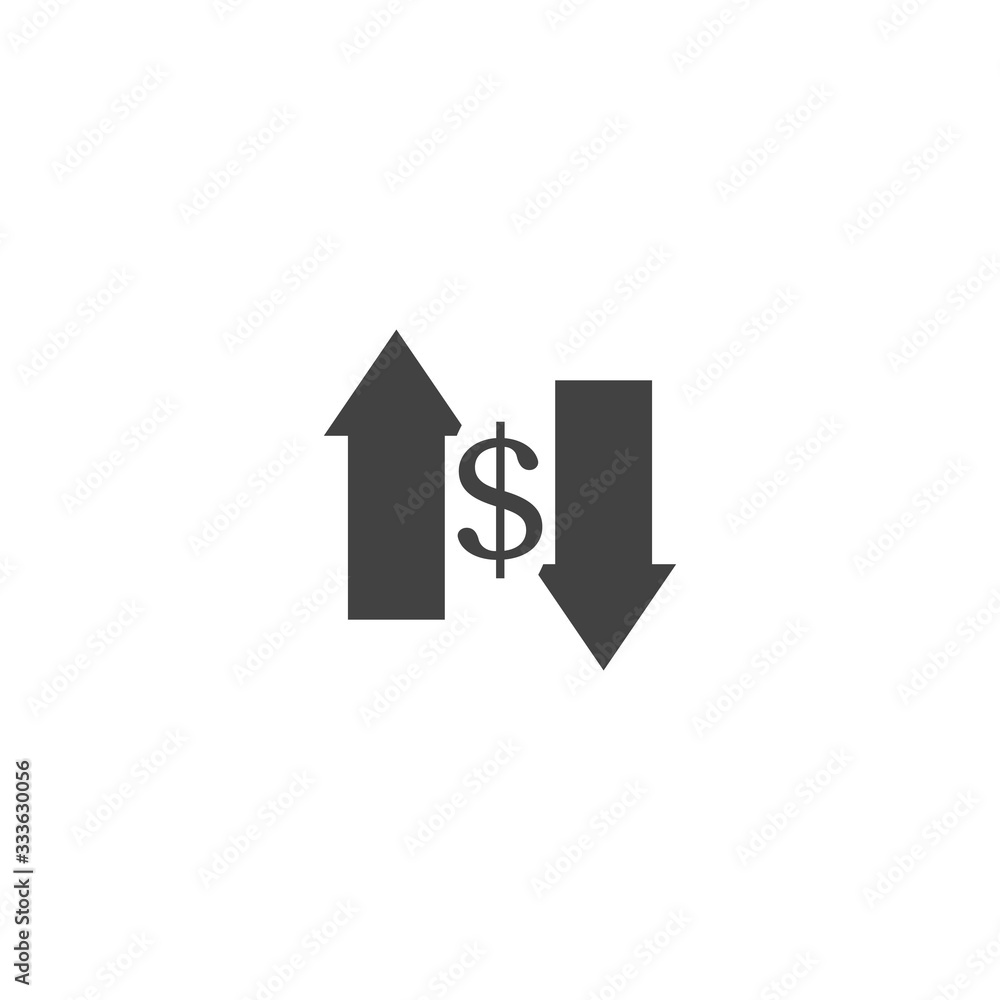 Vector up and down arrow and dollar sign icon on white isolated background. Vector up and down arrow and dollar sign icon on white isolated background.
