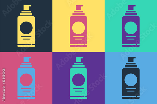 Pop art Spray can for hairspray, deodorant, antiperspirant icon isolated on color background. Vector Illustration