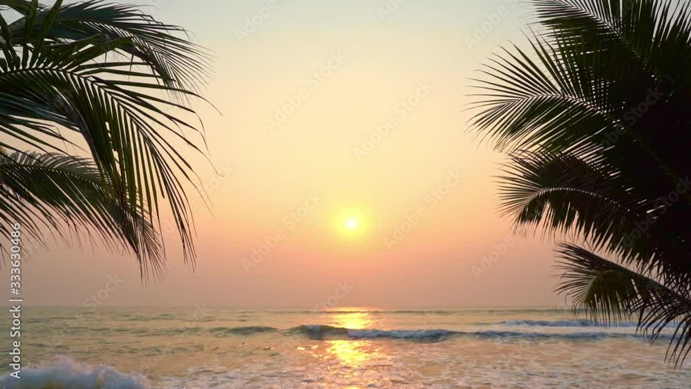 Breathtaking view of sun going down in tropical sea location, static Breathtaking view of sun going down in tropical sea location, static
