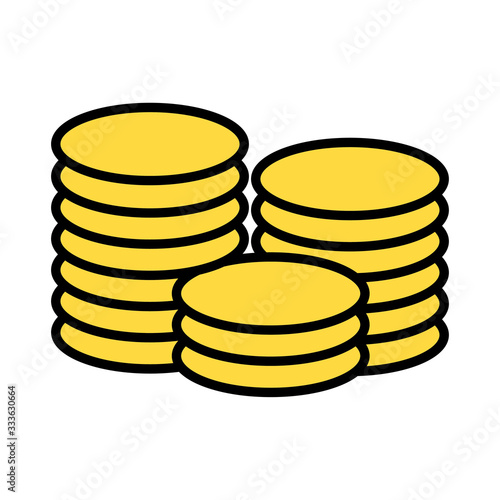 pile coins money dollars line and fill style