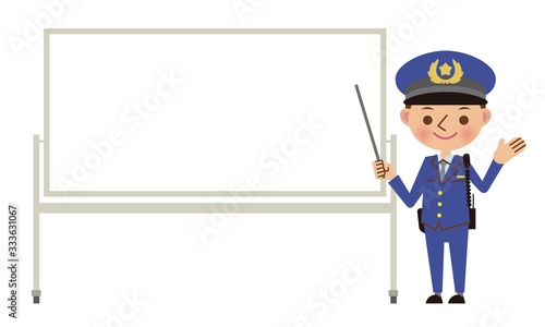 ホワイトボードを使って説明・解説する男性警察官
