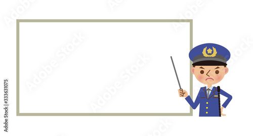 ホワイトボードを使って説明・解説する男性警察官（バストアップ）