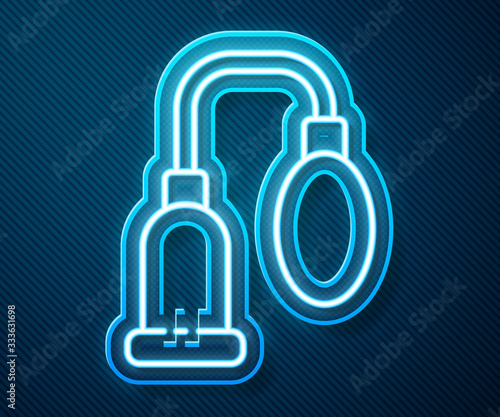 Glowing neon line Penis pump icon isolated on blue background. Penis enlarger. Sex toy for men. Vacuum pump with a blower to increase the penis. Vector Illustration