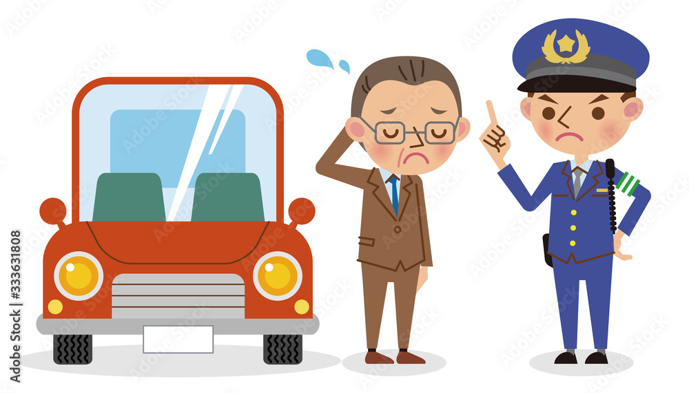 ドライバーを注意する男性警察官 ドライバーを注意する男性警察官
