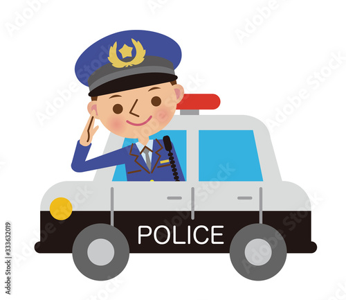 パトカーと敬礼する警察官