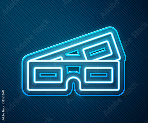 Glowing neon line 3D cinema glasses icon isolated on blue background. Vector Illustration