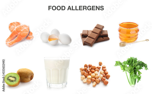 Canvastavla Set of different allergic food on white background