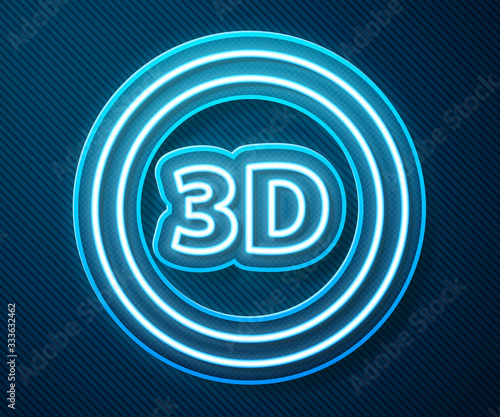Glowing neon line 3D word icon isolated on blue background. Vector Illustration