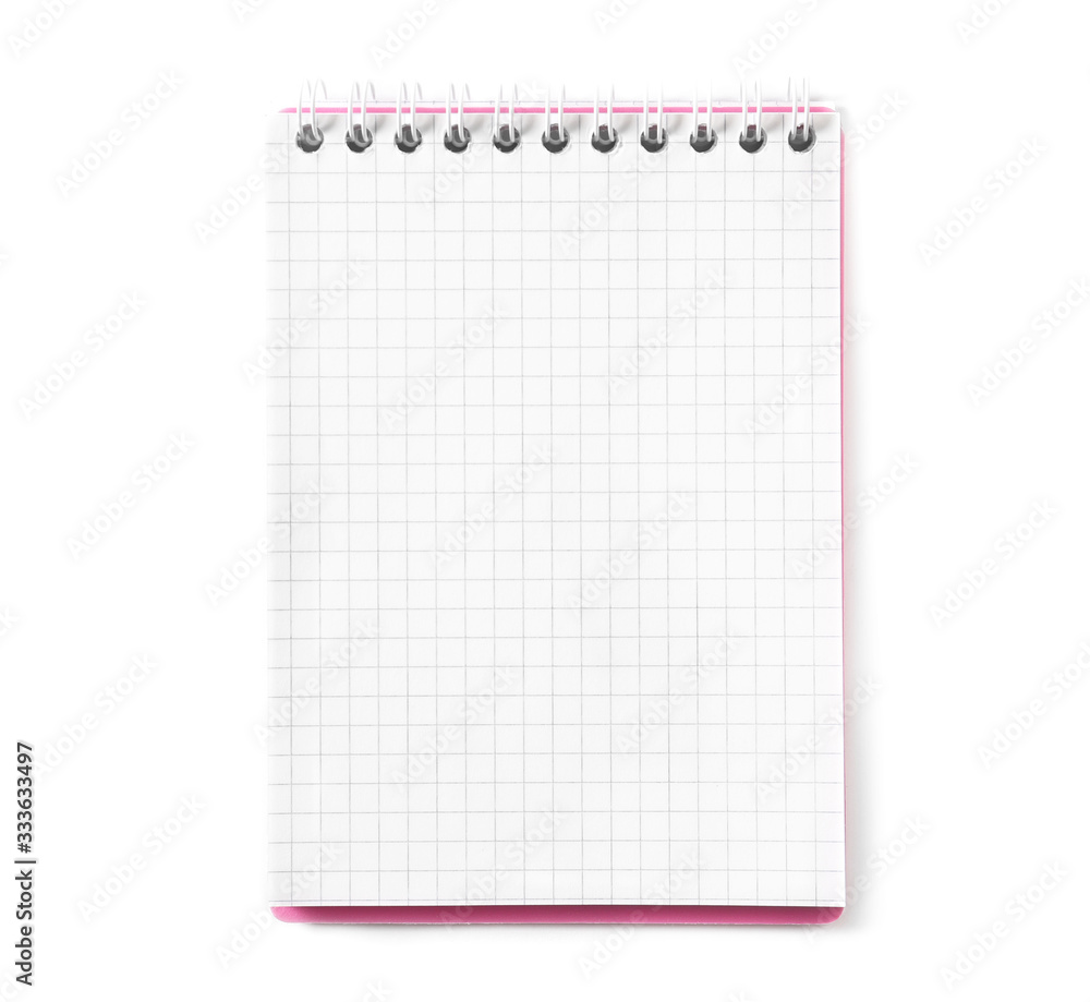 Notebook on white background, top view Notebook on white background, top view