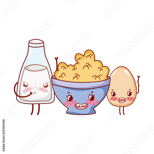 breakfast cute boiled egg cereal and milk kawaii cartoon
