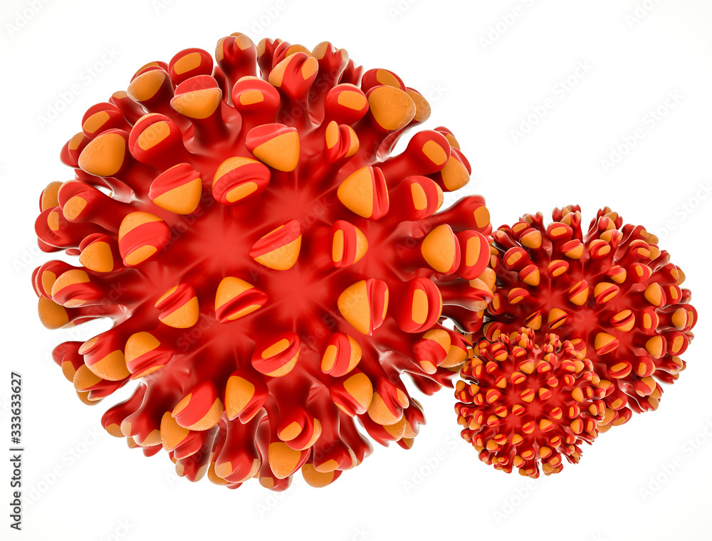 stylized three-dimensional model of the virus on a white background. coronavirus pandemic concept. 3d render illustration. stylized three-dimensional model of the virus on a white background. coronavirus pandemic concept. 3d render illustration.