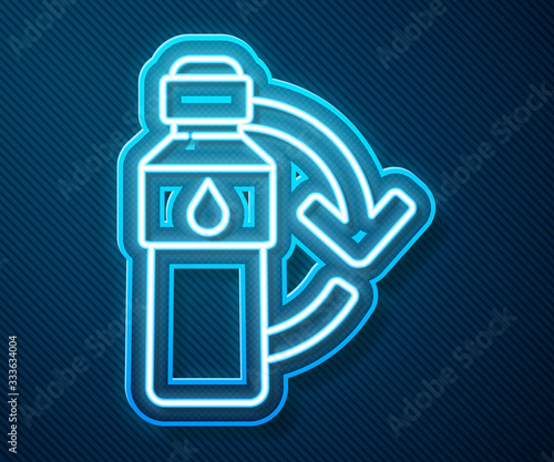 Glowing neon line Recycling plastic bottle icon isolated on blue background. Vector Illustration