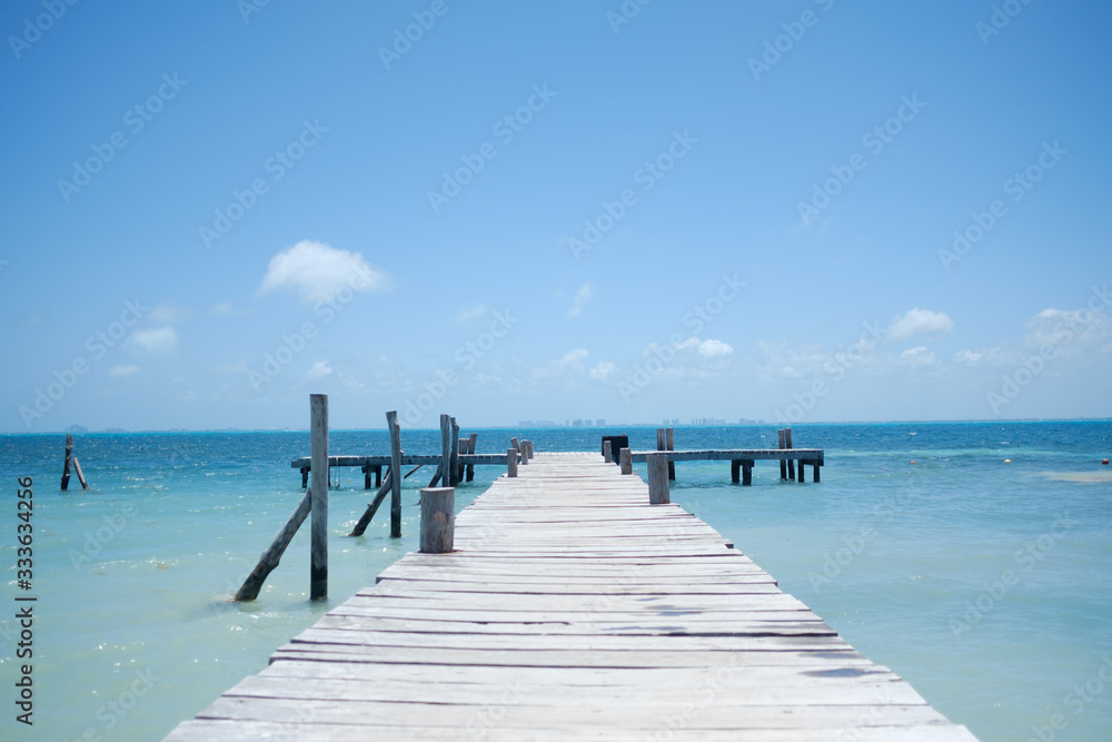 Wooden path at  sea over, summer day