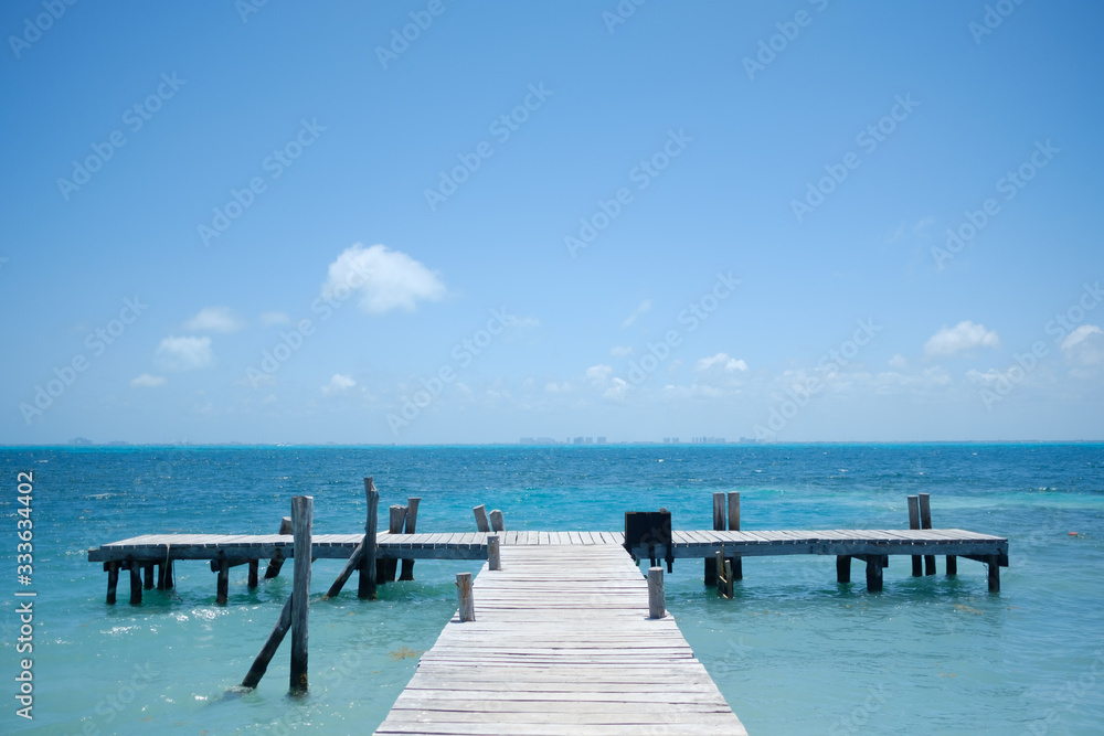 Wooden path at  sea over, summer day