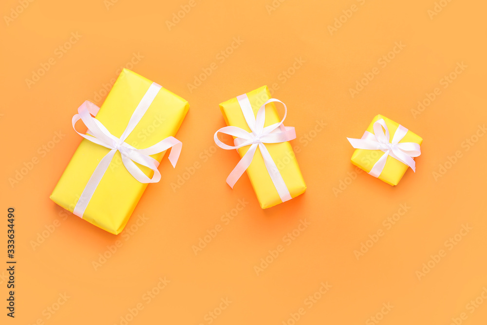 Birthday gifts on color background Birthday gifts on color background