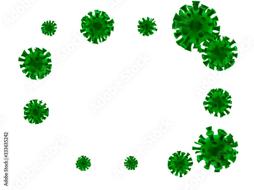 Coronavirus disease COVID-19 medical 3D render infection. Background with realistic 3d green virus cells. Dangerous asian ncov corona virus. Novel Coronavirus