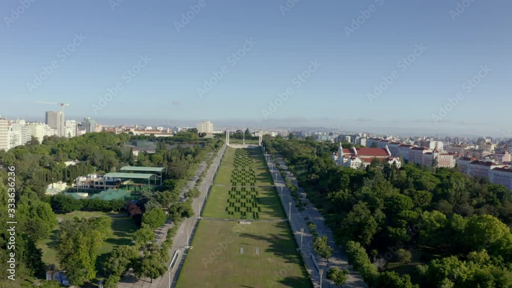 Wide aerial shot of park Eduardo Sétimo in Lisbon, Portugal Wide aerial shot of park Eduardo Sétimo in Lisbon, Portugal