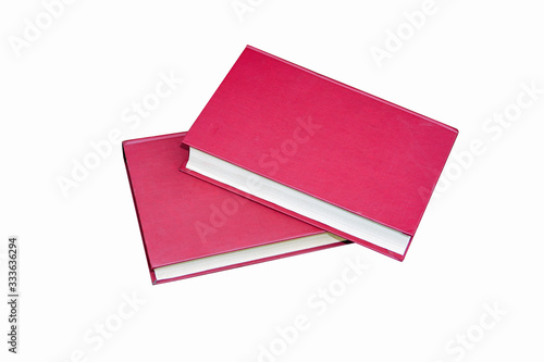 Two red books isolate on white background close-up.