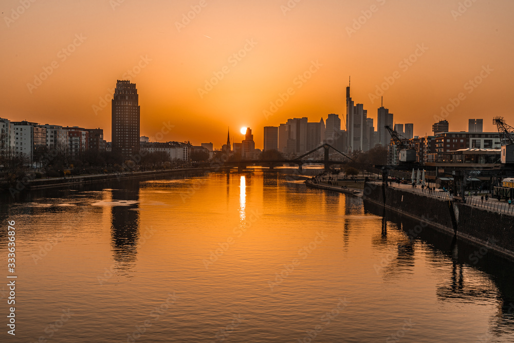 sunset over Frankfurt skyline sunset over Frankfurt skyline