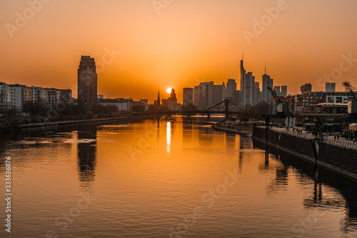 sunset over Frankfurt skyline 