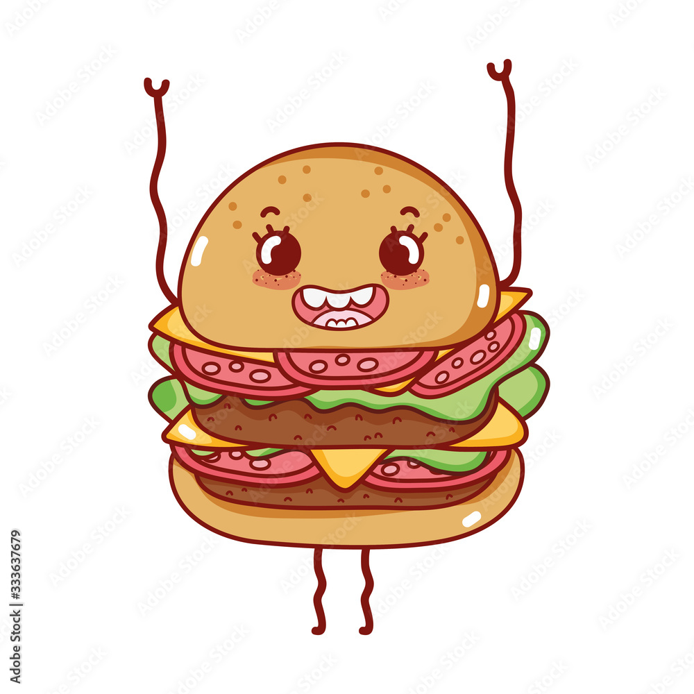 burger fast food cute kawaii cartoon isolated icon burger fast food cute kawaii cartoon isolated icon