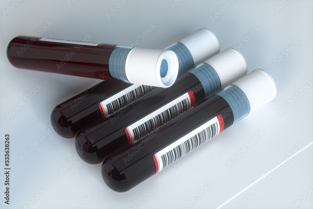 Blood test tubes with laboratory, 3d rendering. Blood test tubes with laboratory, 3d rendering.