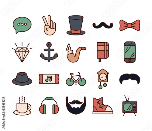 bundle of hipster style set icons