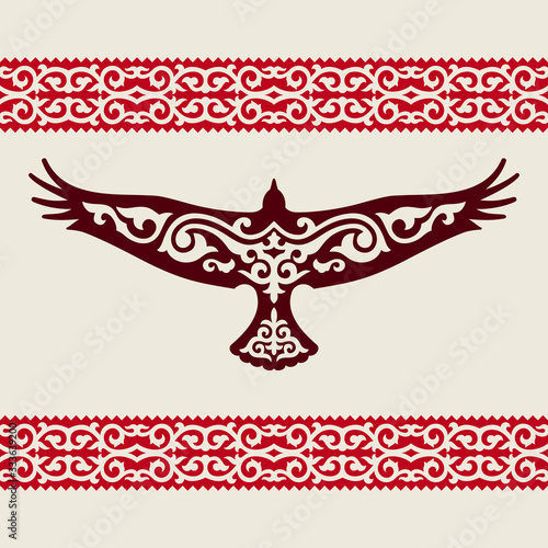 Golden eagle with a Kazakh ornament