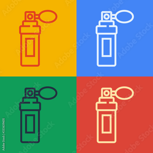 Pop art line Perfume icon isolated on color background. Vector Illustration