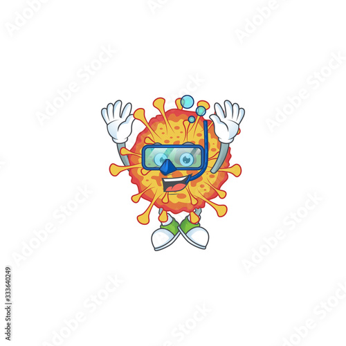 A cartoon design of epidemic COVID19 trying Diving glasses