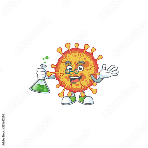 Epidemic COVID19 brainy Professor Cartoon design grasp a glass tube