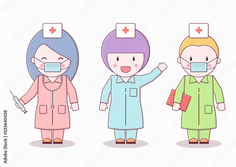 Set of illustrations of a doctor. Lovely doctors in working uniform and with medical masks on their faces. Set of illustrations of a doctor. Lovely doctors in working uniform and with medical masks on their faces.