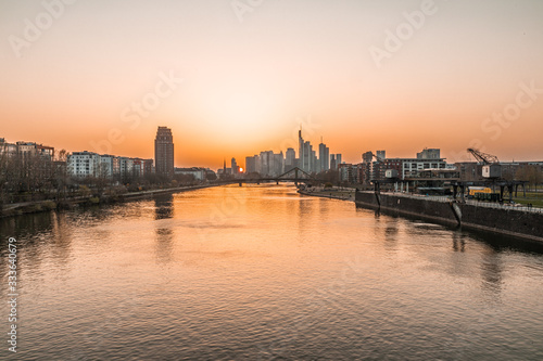 sunset over Frankfurt skyline 