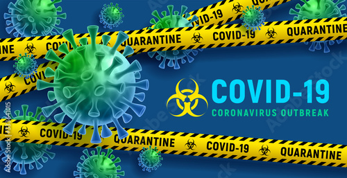 Stop Coronavirus Covid-19 Disease Outbreak Quarantine Concept With Viral Cells Vector Illustration