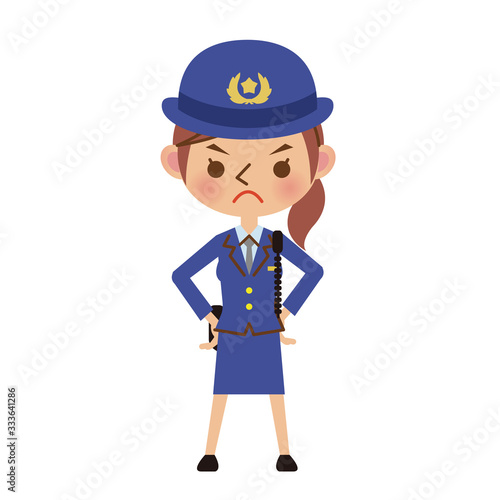 厳しい表情の女性警察官