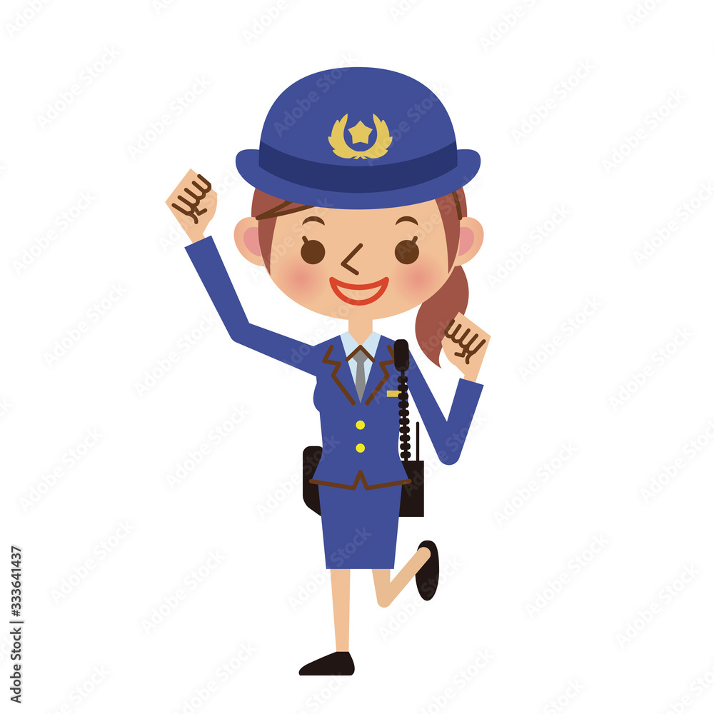 ガッツポーズをする女性警察官
