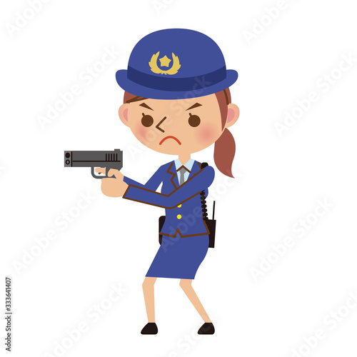 拳銃を構える女性警察官